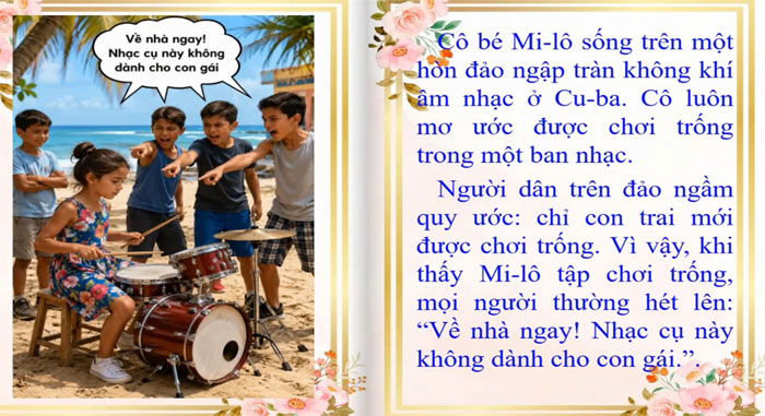 Hình minh họa bài đọc mẫu bằng sách lật.